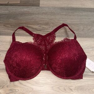 Lace Racerback Push-Up Bra - Wine Red 40D